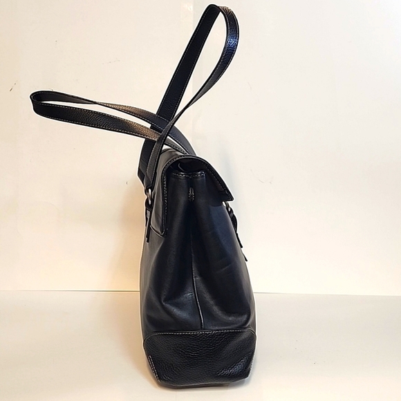 Franklin Covey Black Leather Handbag Travel Laptop Tote Purse - Picture 2 of 16